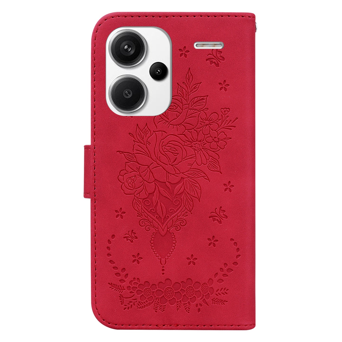 For Xiaomi Redmi Note 13 Pro+ 5G Magnetic Phone Case Rose Butterfly Imprinted Cover - Red