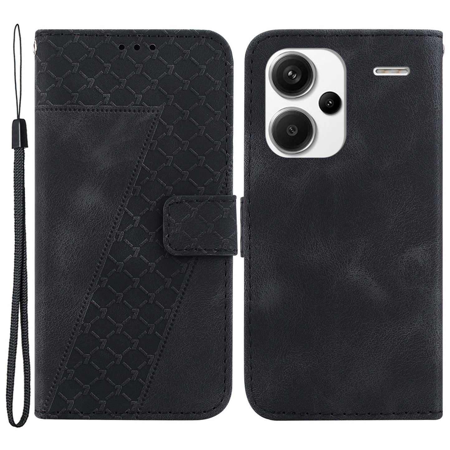 For Xiaomi Redmi Note 13 Pro+ 5G Flip Phone Case Leather Wallet Cover 7-Shape Pattern - Black
