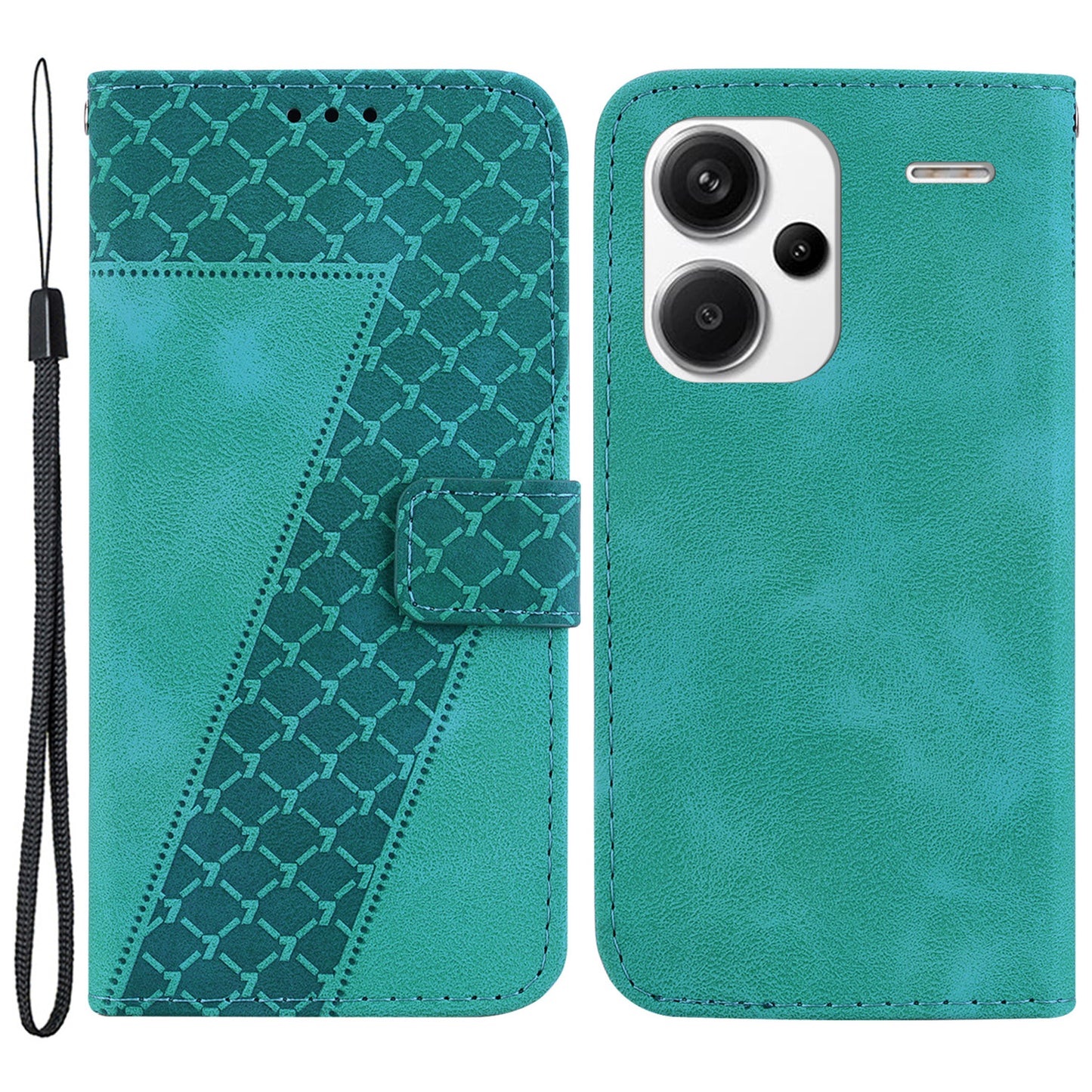 For Xiaomi Redmi Note 13 Pro+ 5G Flip Phone Case Leather Wallet Cover 7-Shape Pattern - Green