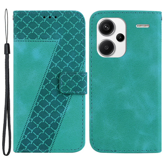 For Xiaomi Redmi Note 13 Pro+ 5G Flip Phone Case Leather Wallet Cover 7-Shape Pattern - Green