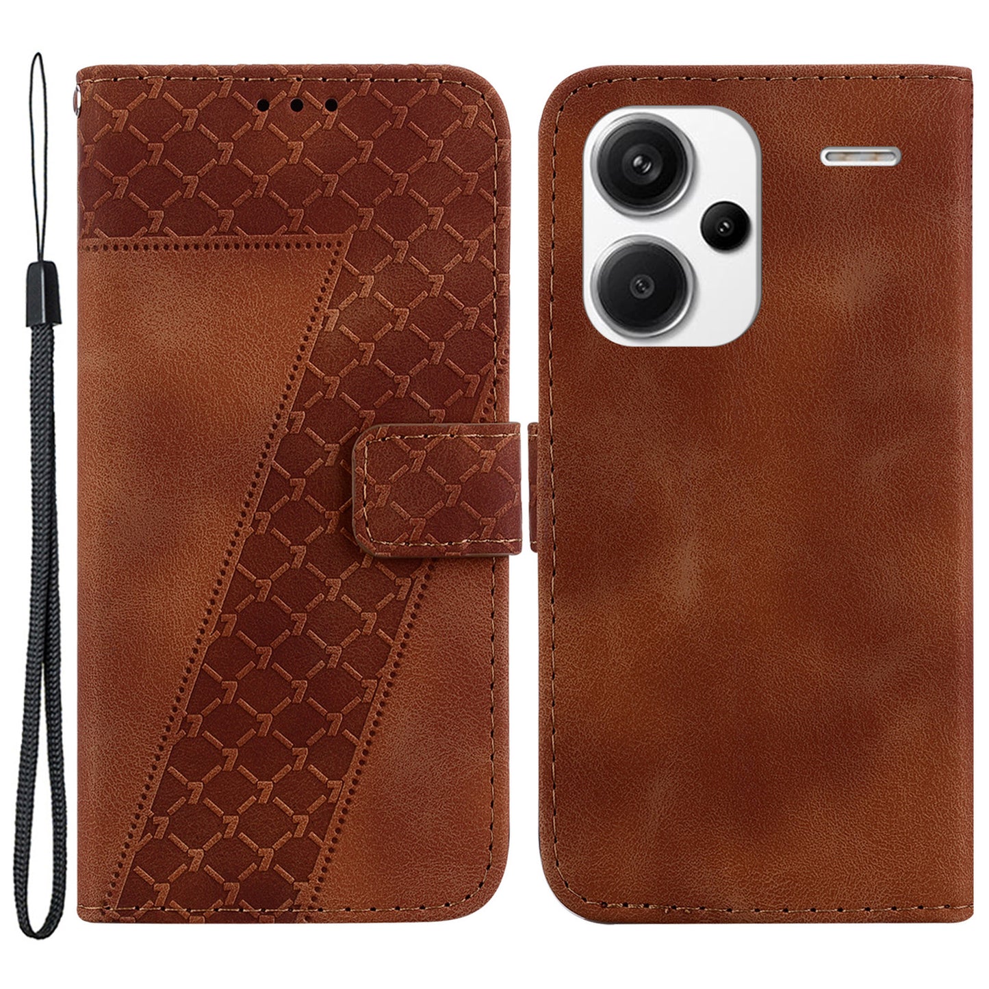 For Xiaomi Redmi Note 13 Pro+ 5G Flip Phone Case Leather Wallet Cover 7-Shape Pattern - Brown
