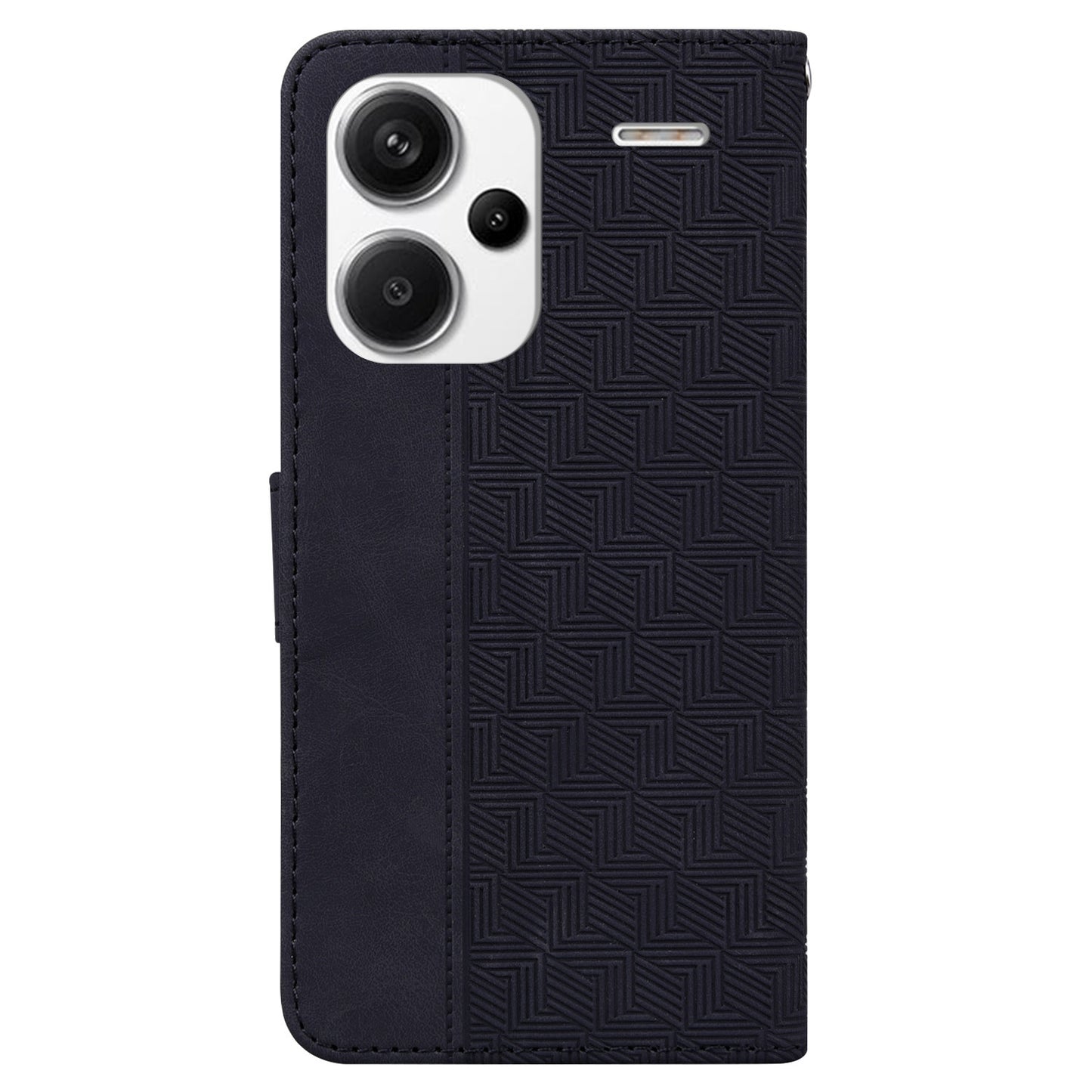 For Xiaomi Redmi Note 13 Pro+ 5G Wallet Case Geometry Pattern PU Leather Phone Cover - Black