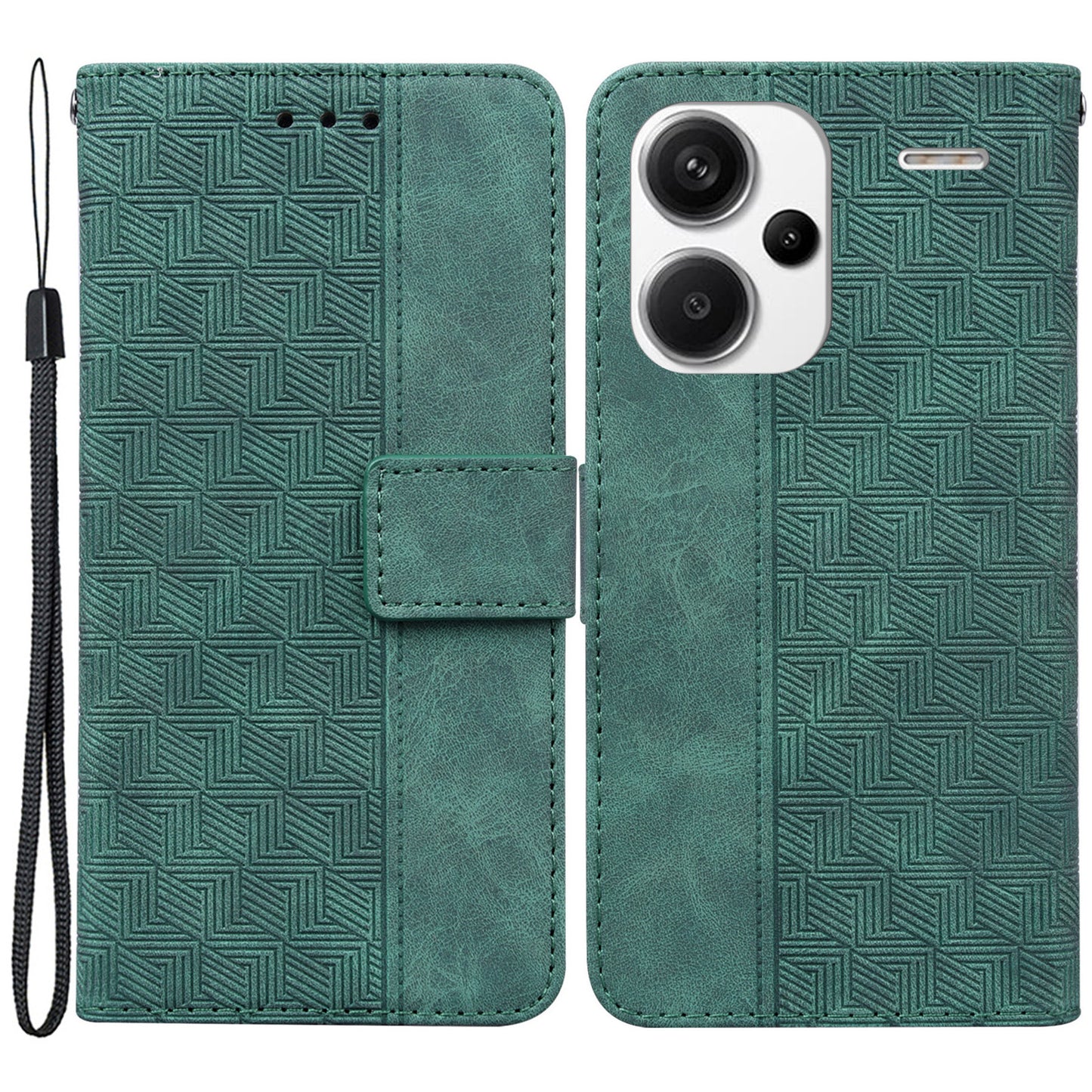 For Xiaomi Redmi Note 13 Pro+ 5G Wallet Case Geometry Pattern PU Leather Phone Cover - Green