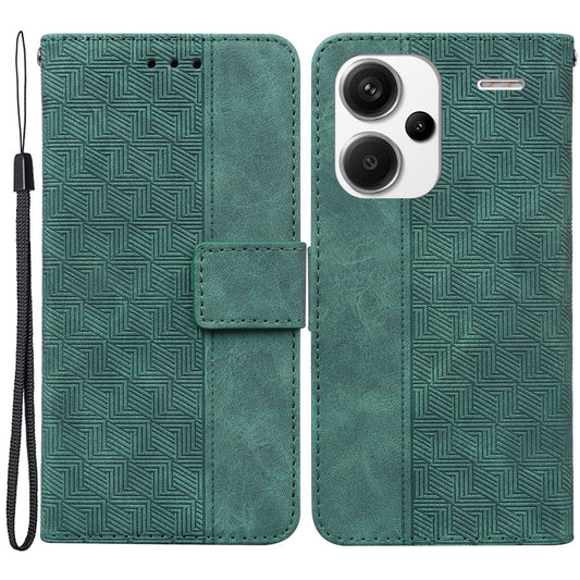 For Xiaomi Redmi Note 13 Pro+ 5G Wallet Case Geometry Pattern PU Leather Phone Cover - Green
