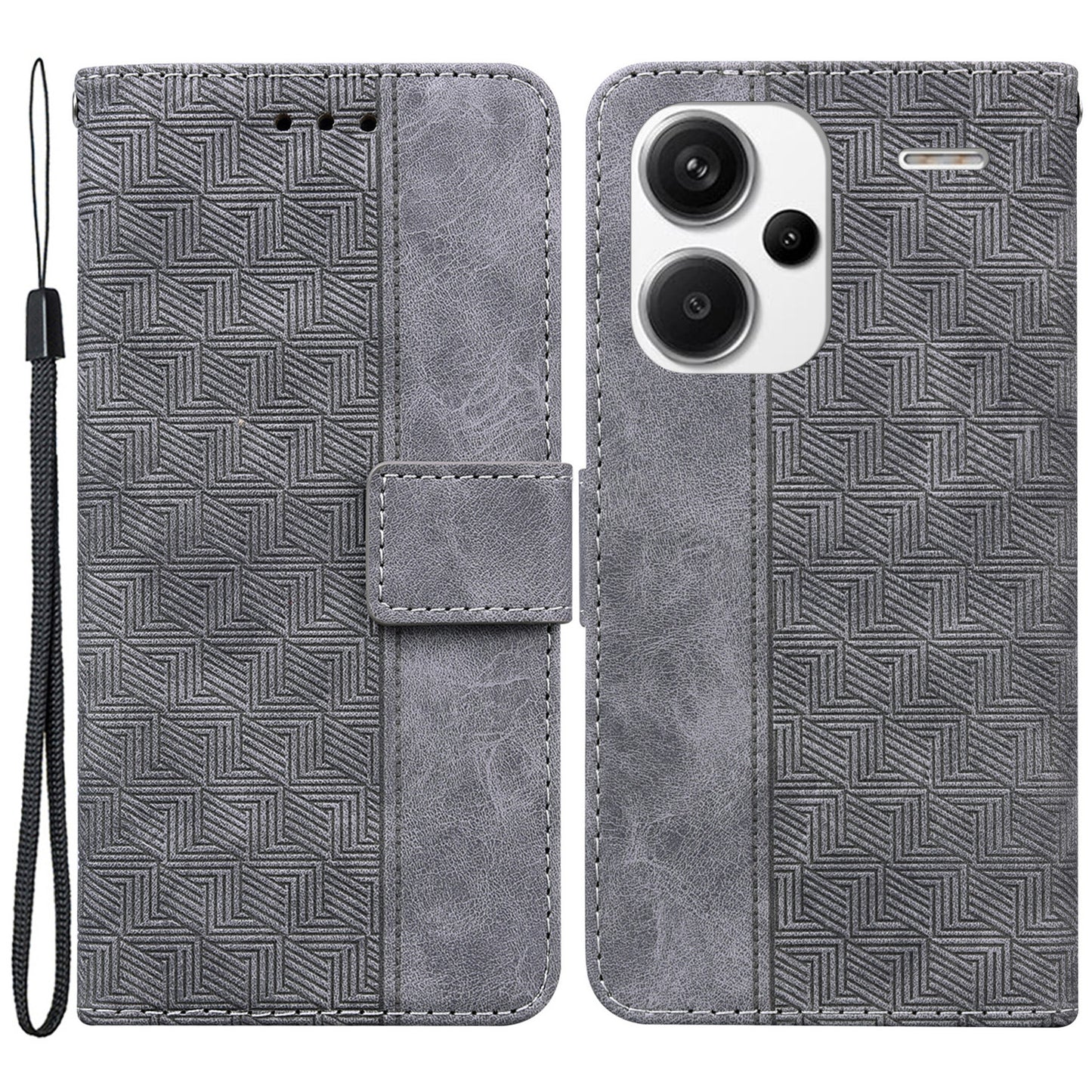 For Xiaomi Redmi Note 13 Pro+ 5G Wallet Case Geometry Pattern PU Leather Phone Cover - Grey