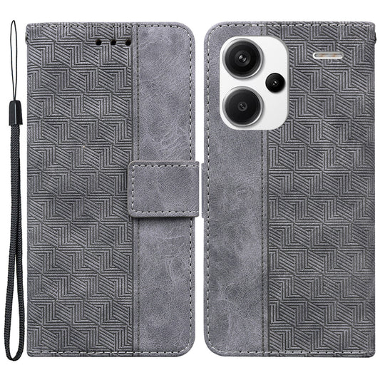 For Xiaomi Redmi Note 13 Pro+ 5G Wallet Case Geometry Pattern PU Leather Phone Cover - Grey