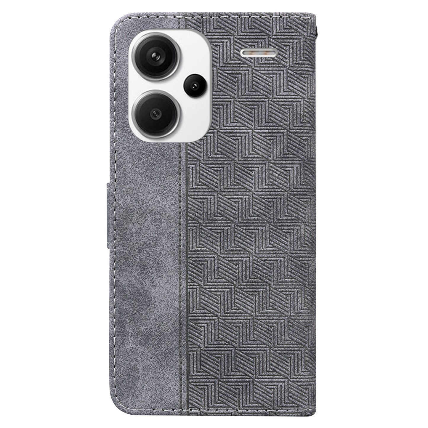 For Xiaomi Redmi Note 13 Pro+ 5G Wallet Case Geometry Pattern PU Leather Phone Cover - Grey