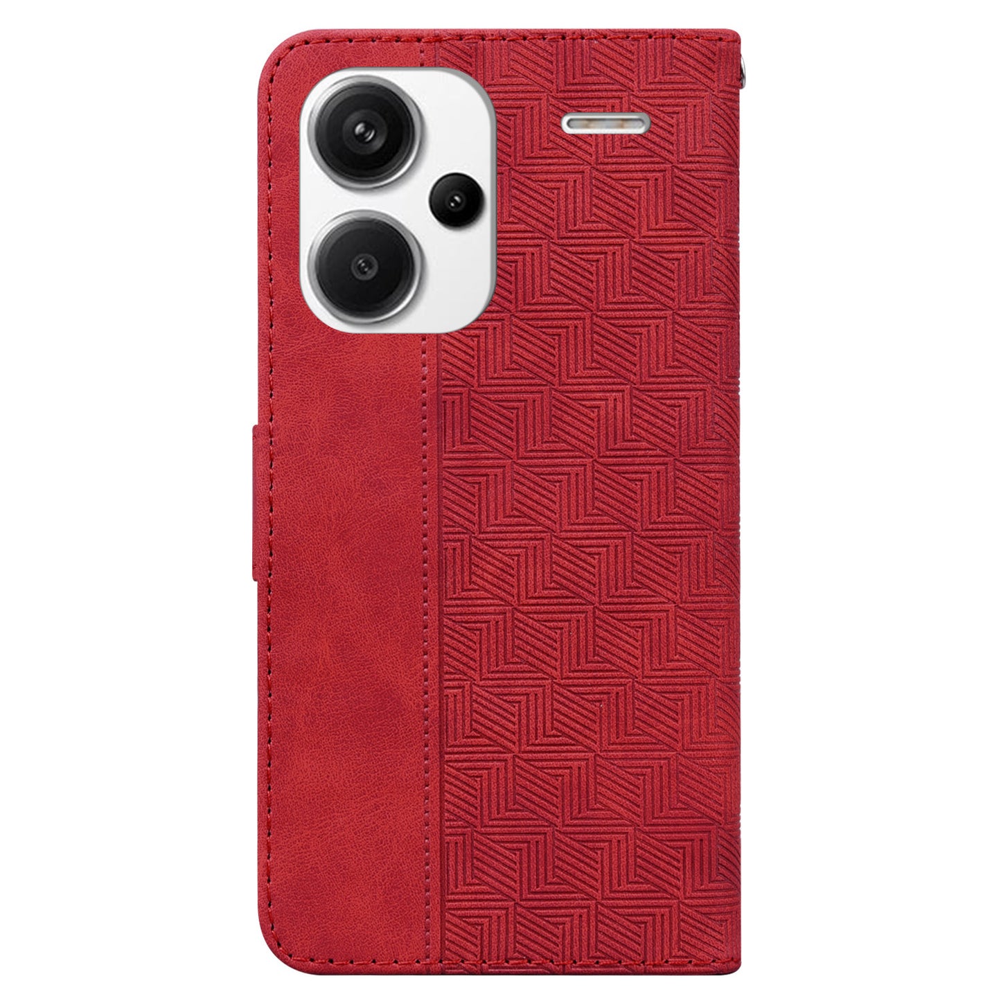 For Xiaomi Redmi Note 13 Pro+ 5G Wallet Case Geometry Pattern PU Leather Phone Cover - Red