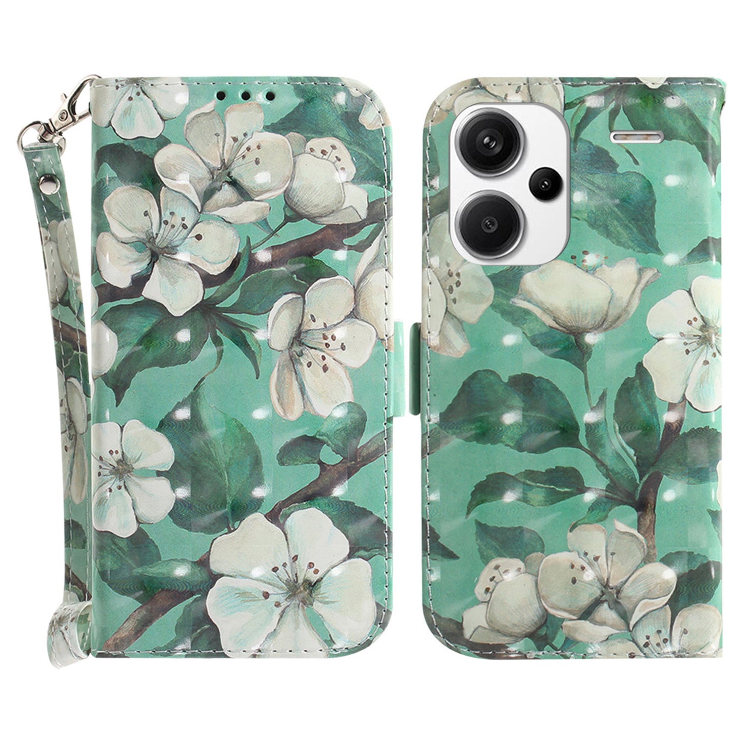 For Xiaomi Redmi Note 13 Pro+ 5G Case 3D Pattern Leather Wallet Phone Cover Handbag - Watercolor Flowers
