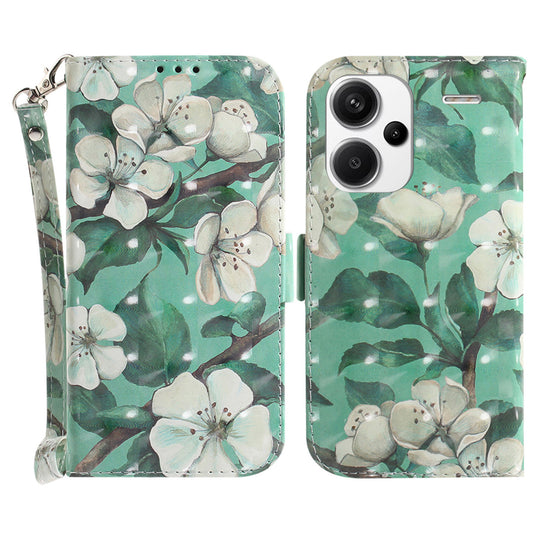 For Xiaomi Redmi Note 13 Pro+ 5G Case 3D Pattern Leather Wallet Phone Cover Handbag - Watercolor Flowers