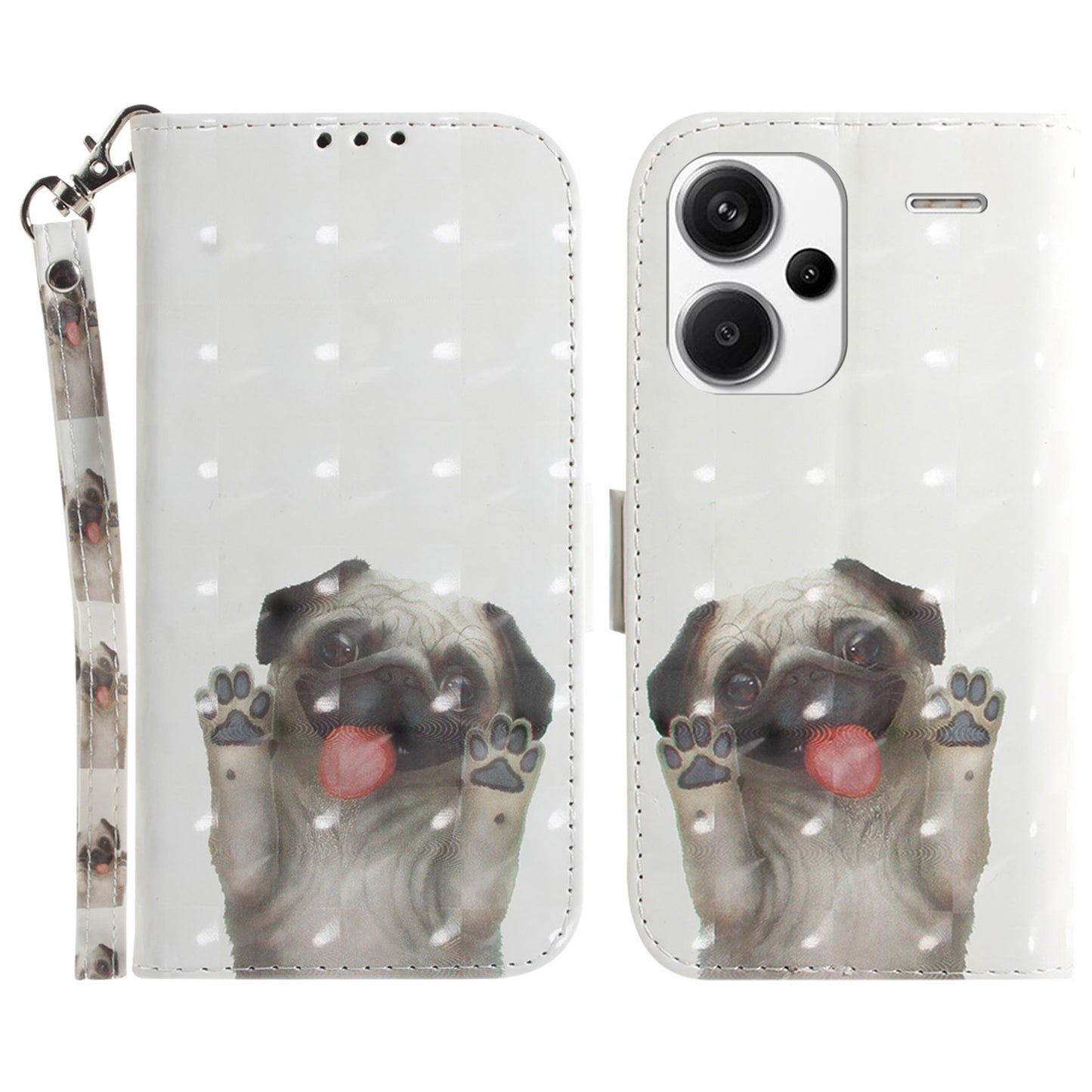 For Xiaomi Redmi Note 13 Pro+ 5G Case 3D Pattern Leather Wallet Phone Cover Handbag - Pug