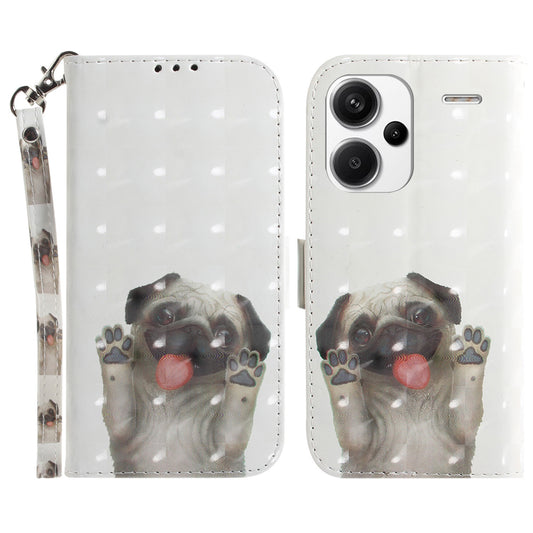 For Xiaomi Redmi Note 13 Pro+ 5G Case 3D Pattern Leather Wallet Phone Cover Handbag - Pug