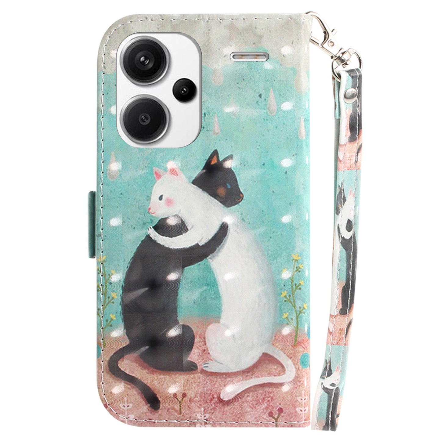 For Xiaomi Redmi Note 13 Pro+ 5G Case 3D Pattern Leather Wallet Phone Cover Handbag - Two Cats