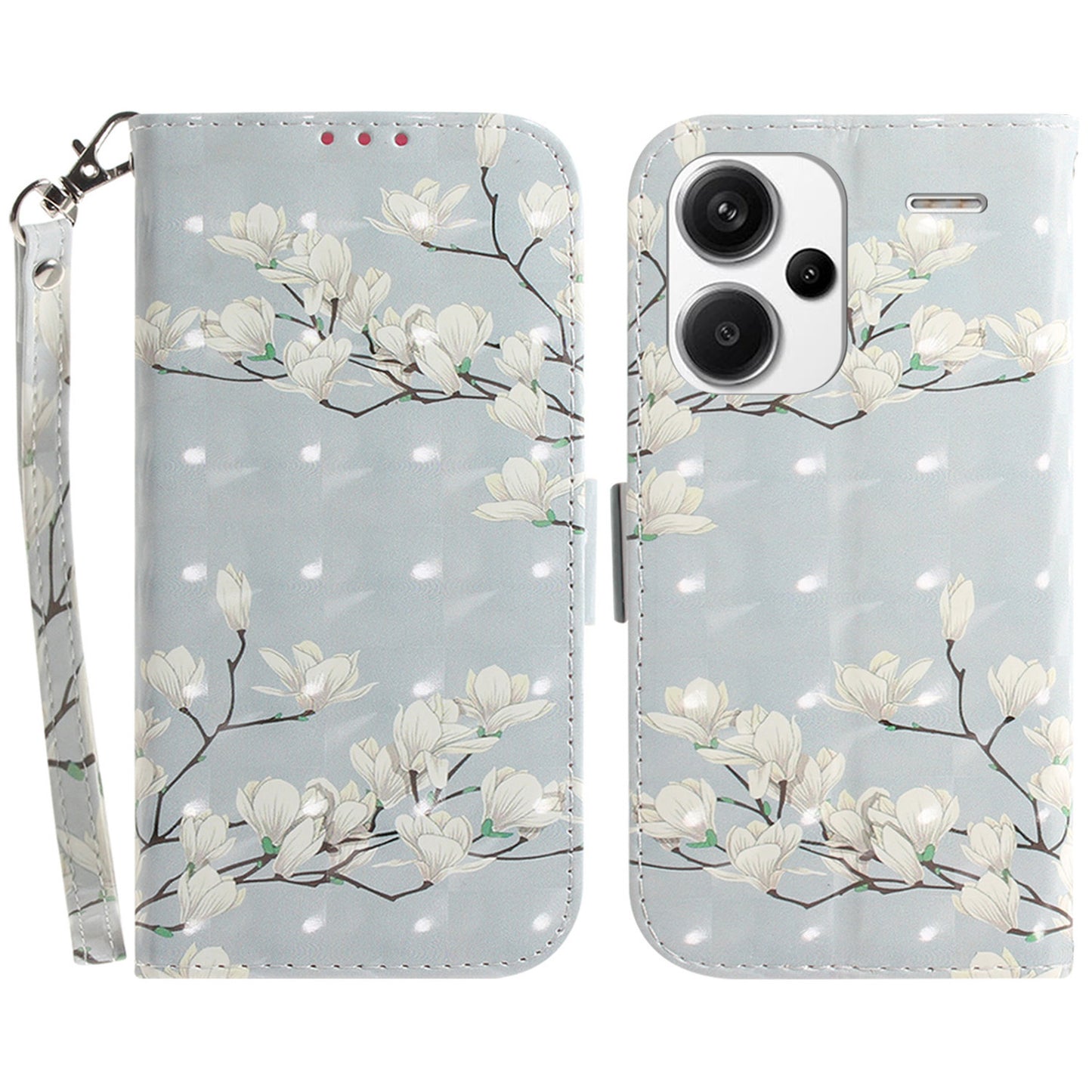For Xiaomi Redmi Note 13 Pro+ 5G Case 3D Pattern Leather Wallet Phone Cover Handbag - Magnolia