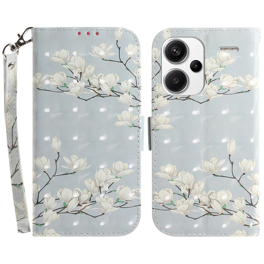 For Xiaomi Redmi Note 13 Pro+ 5G Case 3D Pattern Leather Wallet Phone Cover Handbag - Magnolia
