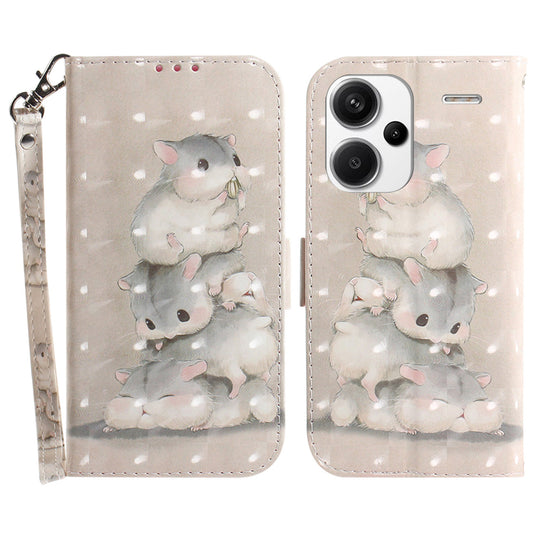 For Xiaomi Redmi Note 13 Pro+ 5G Case 3D Pattern Leather Wallet Phone Cover Handbag - Stacking Squirrels