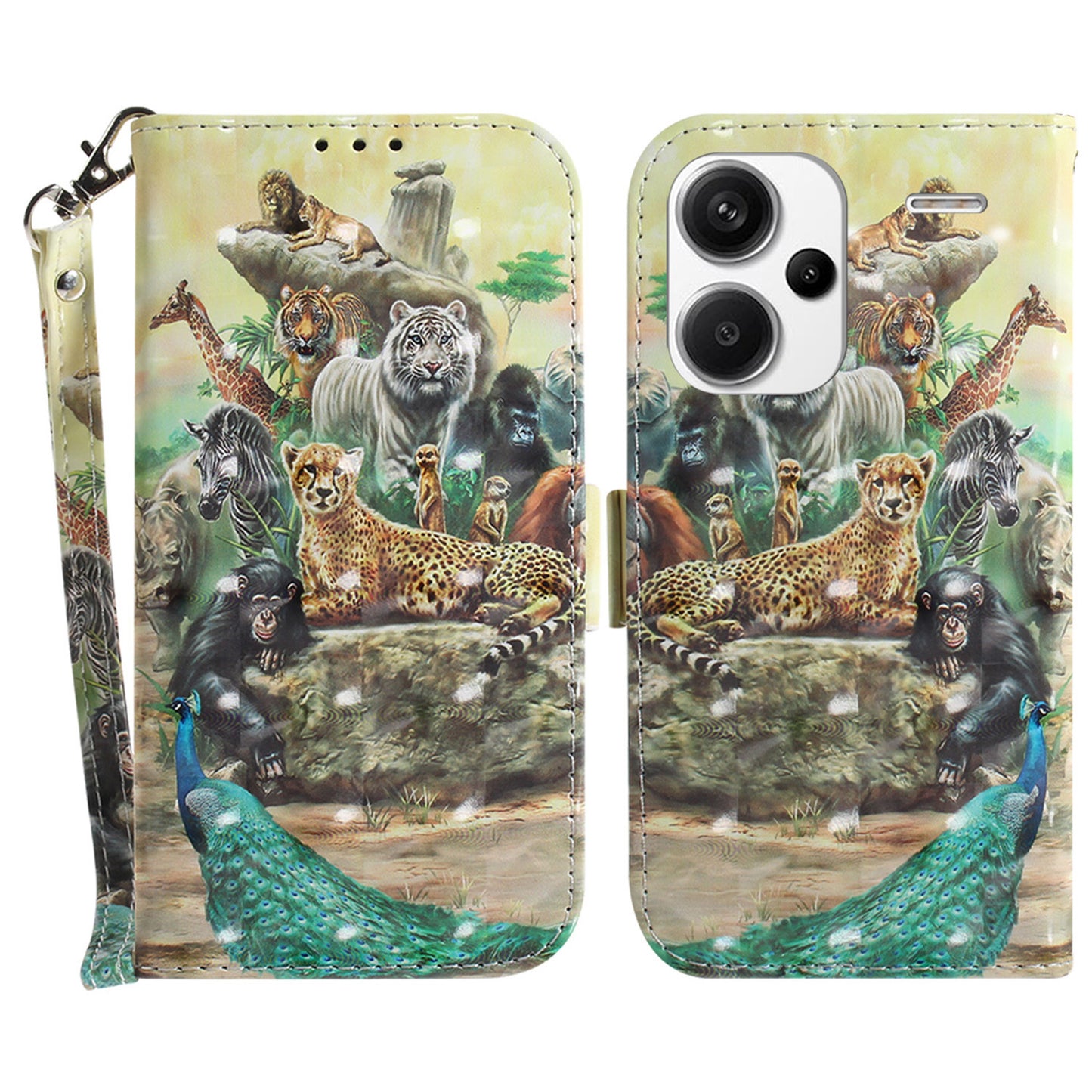 For Xiaomi Redmi Note 13 Pro+ 5G Case 3D Pattern Leather Wallet Phone Cover Handbag - Animals