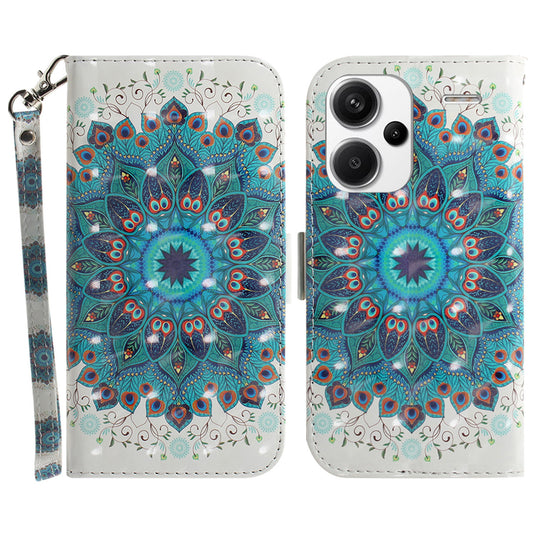 For Xiaomi Redmi Note 13 Pro+ 5G Case 3D Pattern Leather Wallet Phone Cover Handbag - Peacock Wreath
