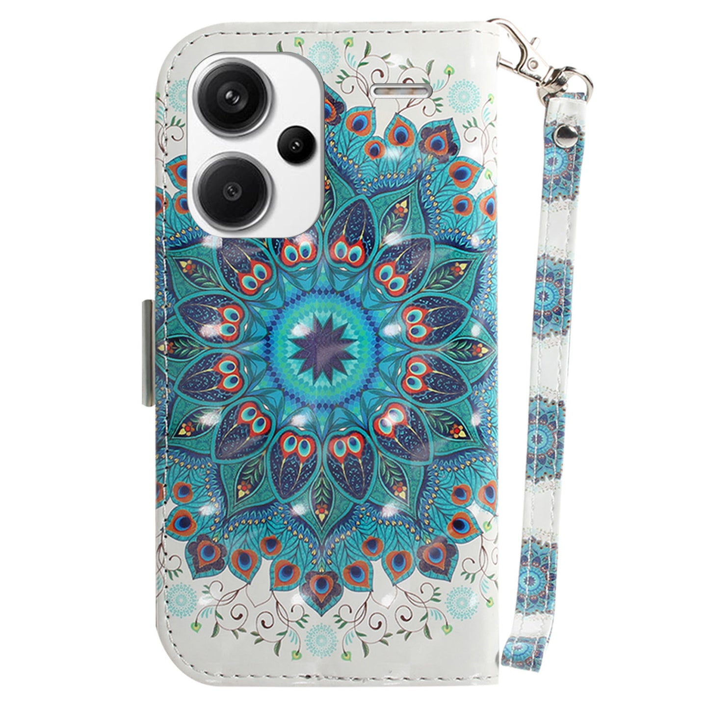 For Xiaomi Redmi Note 13 Pro+ 5G Case 3D Pattern Leather Wallet Phone Cover Handbag - Peacock Wreath