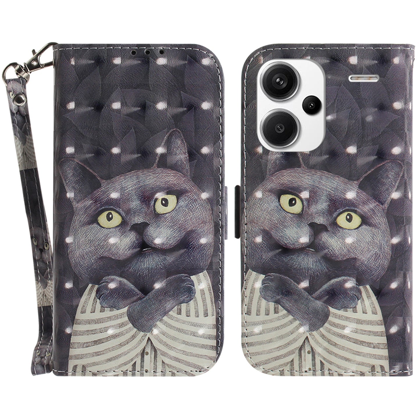 For Xiaomi Redmi Note 13 Pro+ 5G Case 3D Pattern Leather Wallet Phone Cover Handbag - Embracing Cat