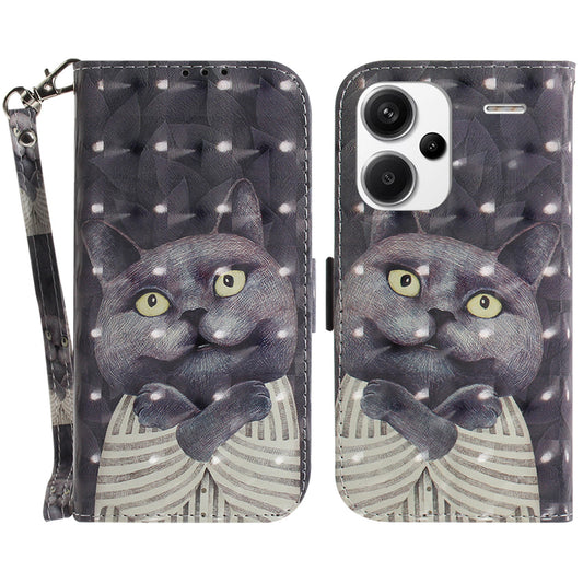 For Xiaomi Redmi Note 13 Pro+ 5G Case 3D Pattern Leather Wallet Phone Cover Handbag - Embracing Cat