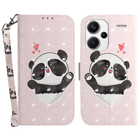 For Xiaomi Redmi Note 13 Pro+ 5G Case 3D Pattern Leather Wallet Phone Cover Handbag - Love Heart Panda