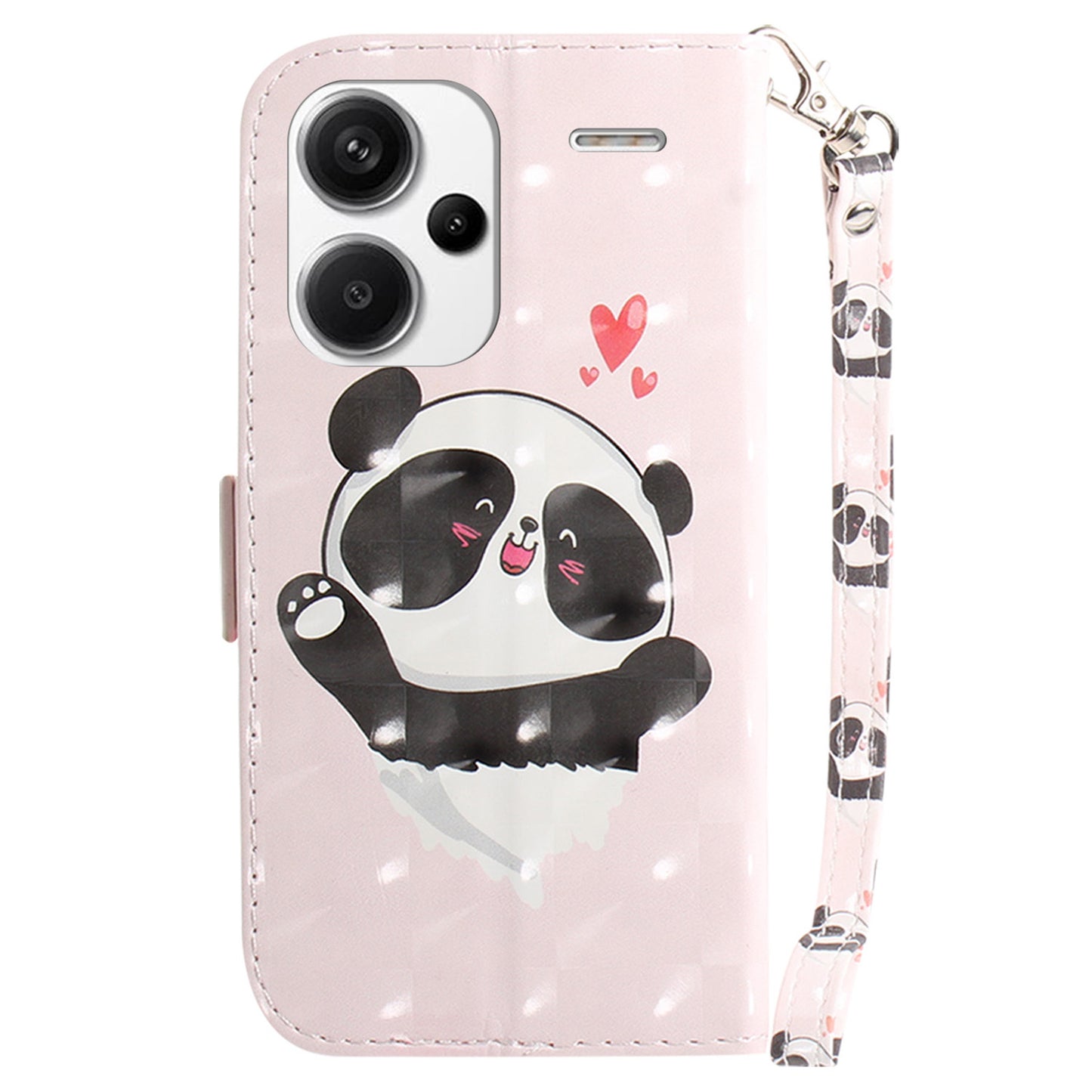 For Xiaomi Redmi Note 13 Pro+ 5G Case 3D Pattern Leather Wallet Phone Cover Handbag - Love Heart Panda
