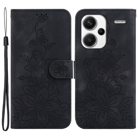 For Xiaomi Redmi Note 13 Pro+ 5G Wallet Case Flower Magnetic Leather Folio Phone Cover - Black