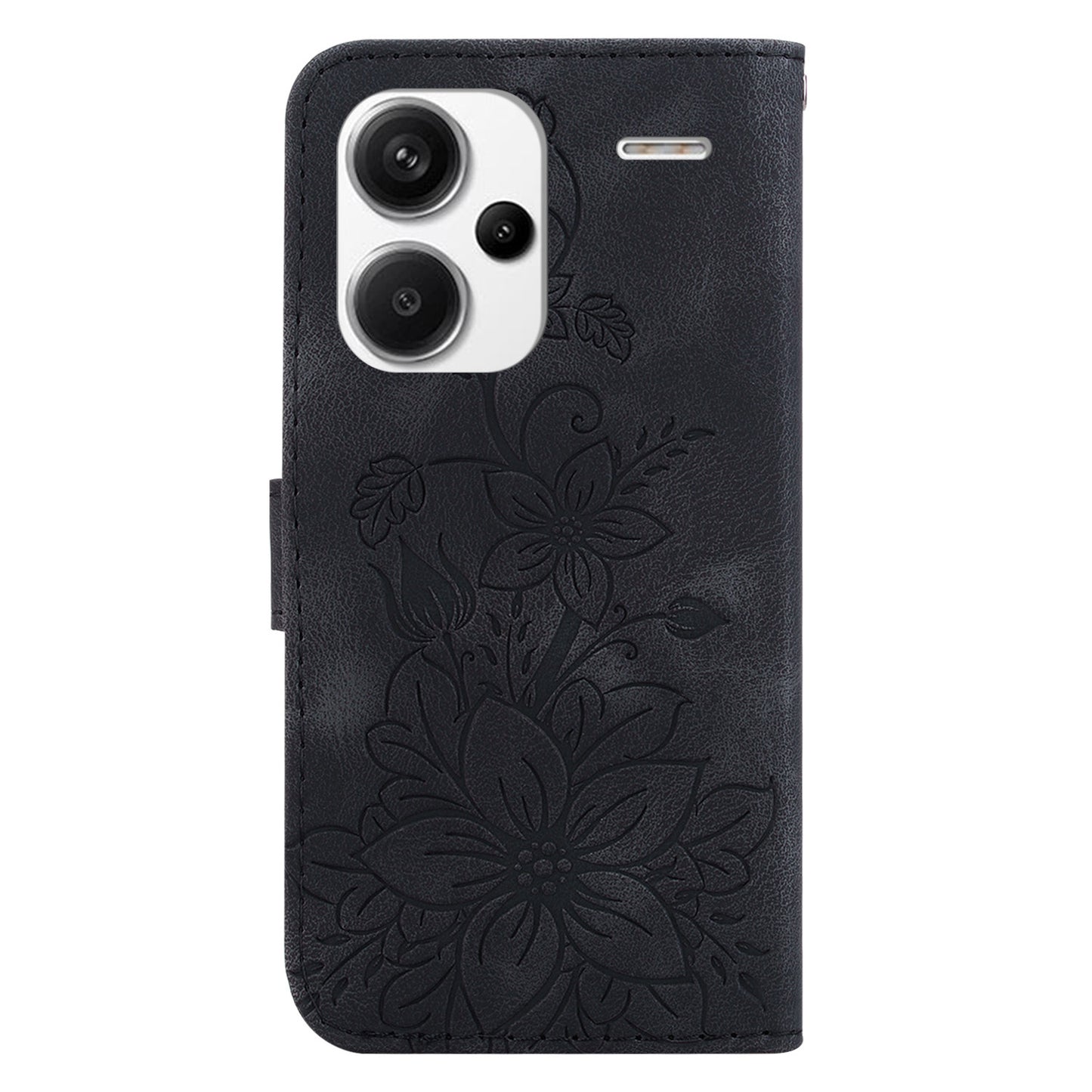 For Xiaomi Redmi Note 13 Pro+ 5G Wallet Case Flower Magnetic Leather Folio Phone Cover - Black