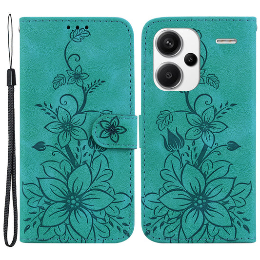For Xiaomi Redmi Note 13 Pro+ 5G Wallet Case Flower Magnetic Leather Folio Phone Cover - Green