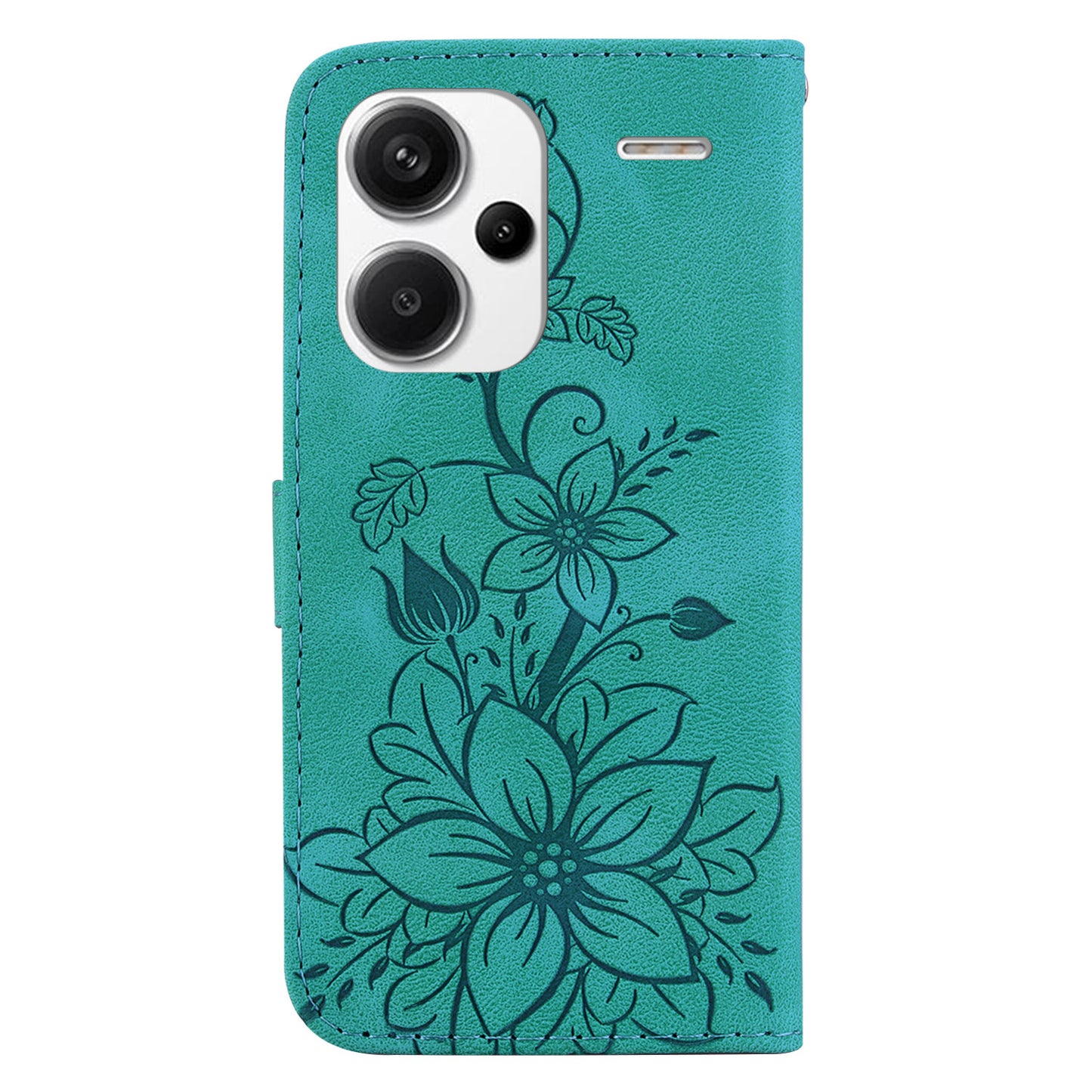 For Xiaomi Redmi Note 13 Pro+ 5G Wallet Case Flower Magnetic Leather Folio Phone Cover - Green