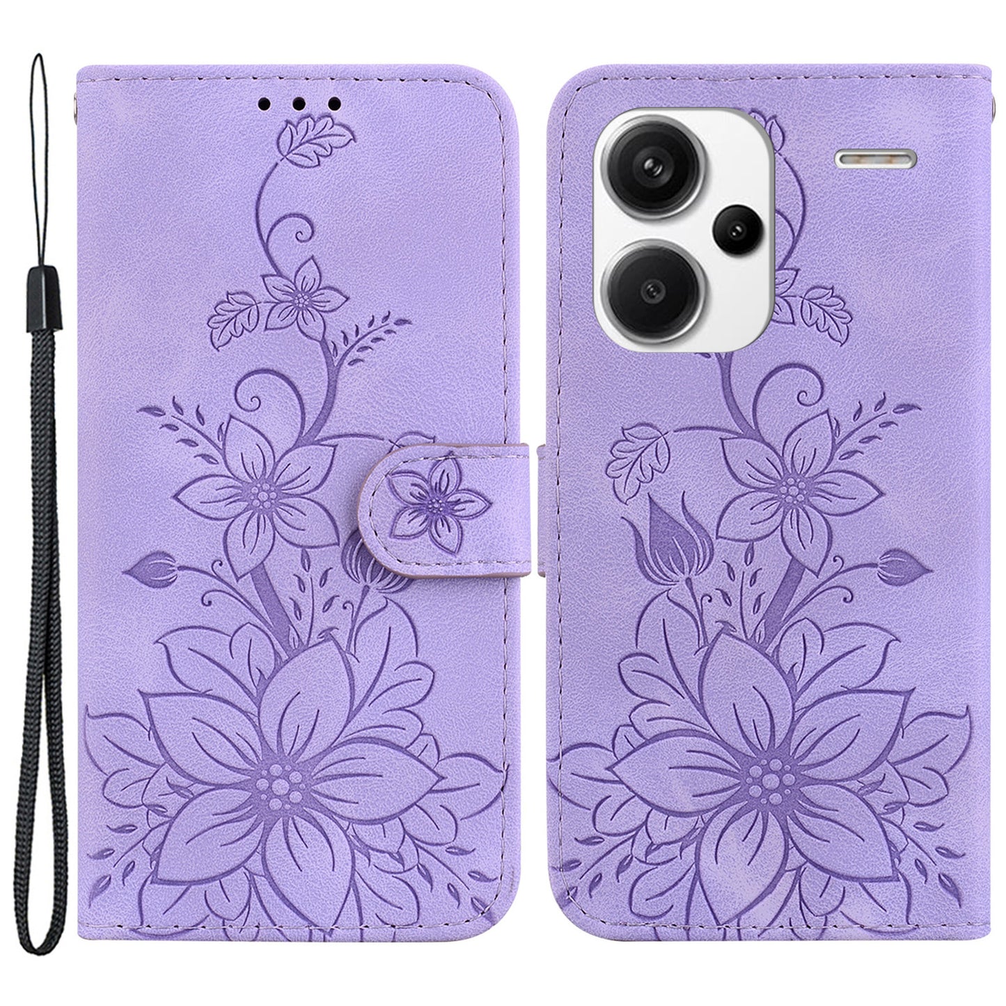 For Xiaomi Redmi Note 13 Pro+ 5G Wallet Case Flower Magnetic Leather Folio Phone Cover - Purple