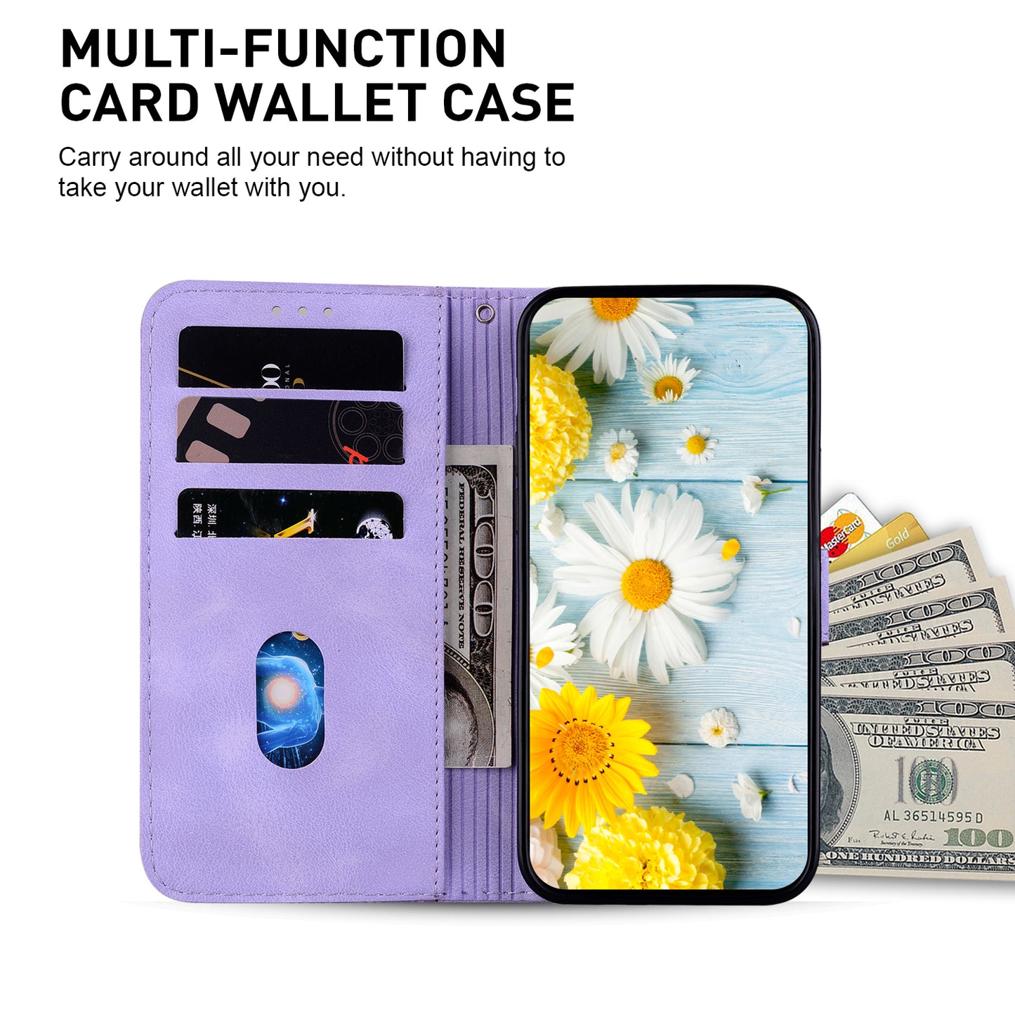 For Xiaomi Redmi Note 13 Pro+ 5G Wallet Case Flower Magnetic Leather Folio Phone Cover - Purple