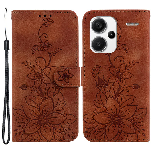 For Xiaomi Redmi Note 13 Pro+ 5G Wallet Case Flower Magnetic Leather Folio Phone Cover - Brown
