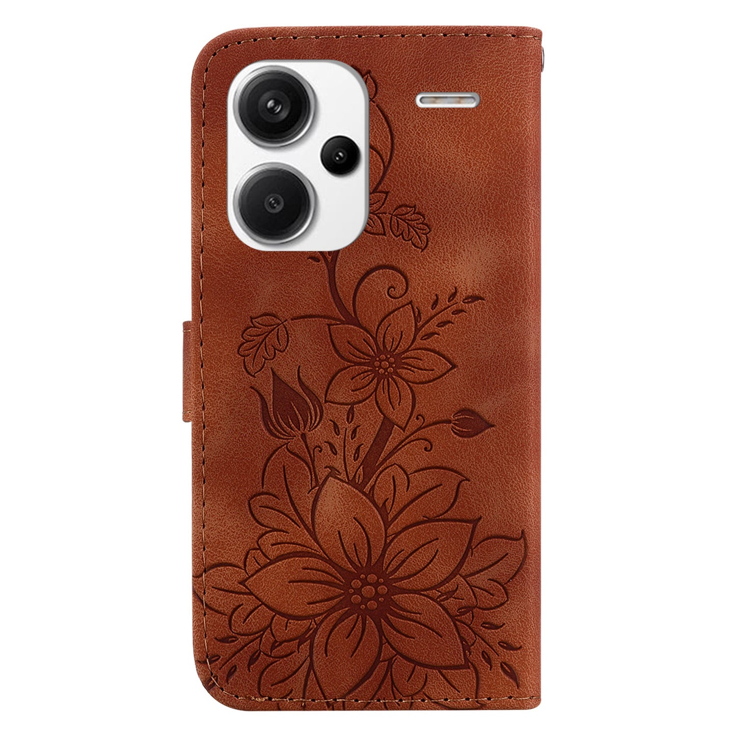 For Xiaomi Redmi Note 13 Pro+ 5G Wallet Case Flower Magnetic Leather Folio Phone Cover - Brown