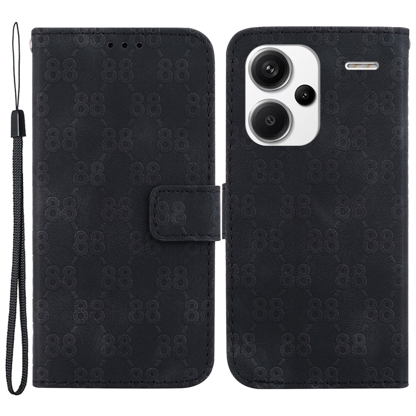 For Xiaomi Redmi Note 13 Pro+ 5G Phone Case Double 8-Shape Wallet Flip Cover - Black