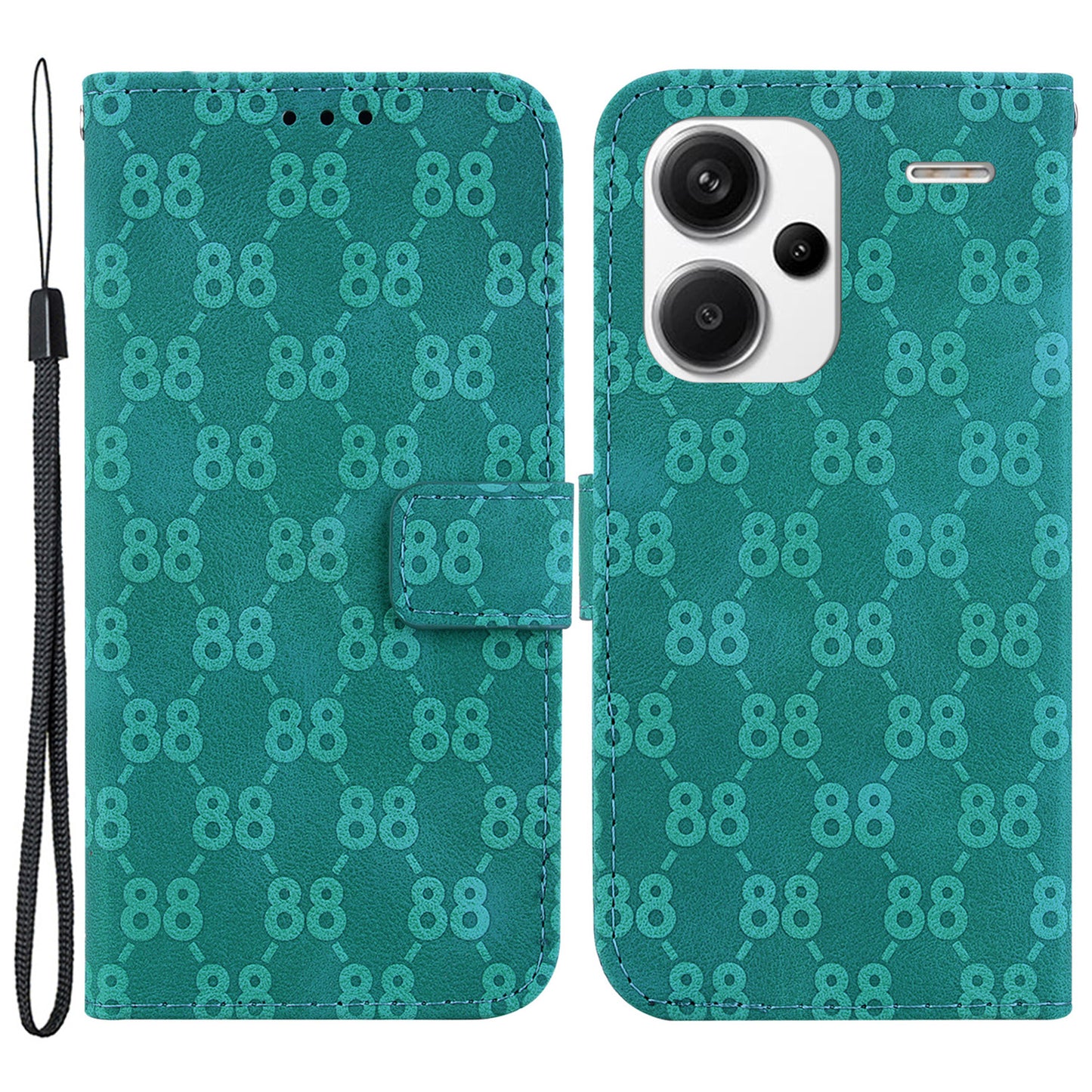 For Xiaomi Redmi Note 13 Pro+ 5G Phone Case Double 8-Shape Wallet Flip Cover - Green