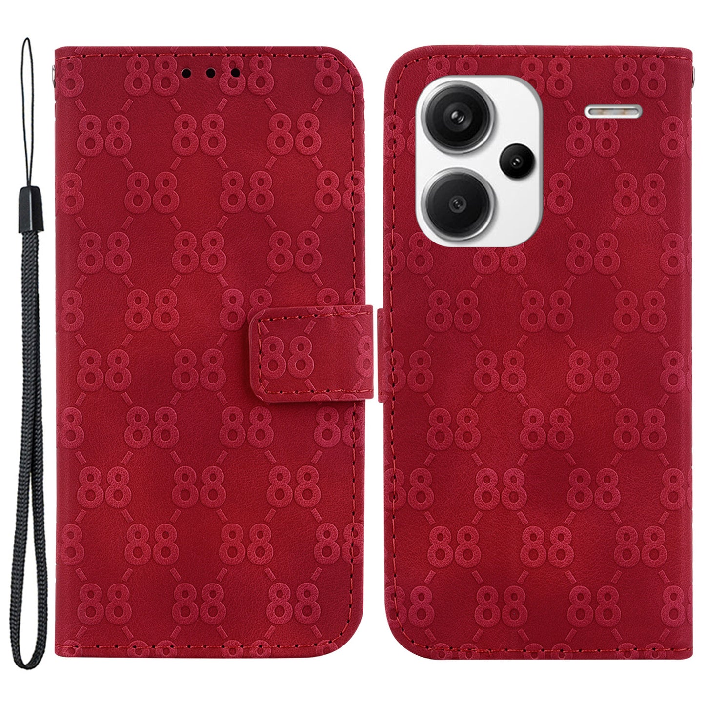 For Xiaomi Redmi Note 13 Pro+ 5G Phone Case Double 8-Shape Wallet Flip Cover - Red