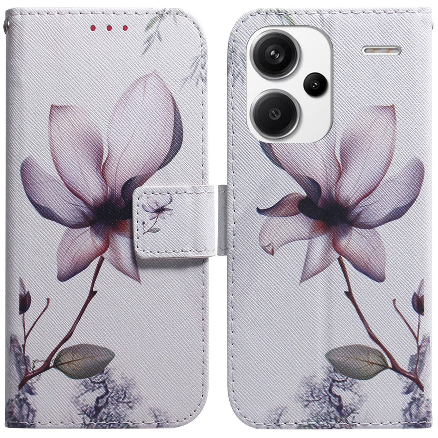 For Xiaomi Redmi Note 13 Pro+ 5G Flip Phone Cover Pattern Print Wallet Case - Pink Flower