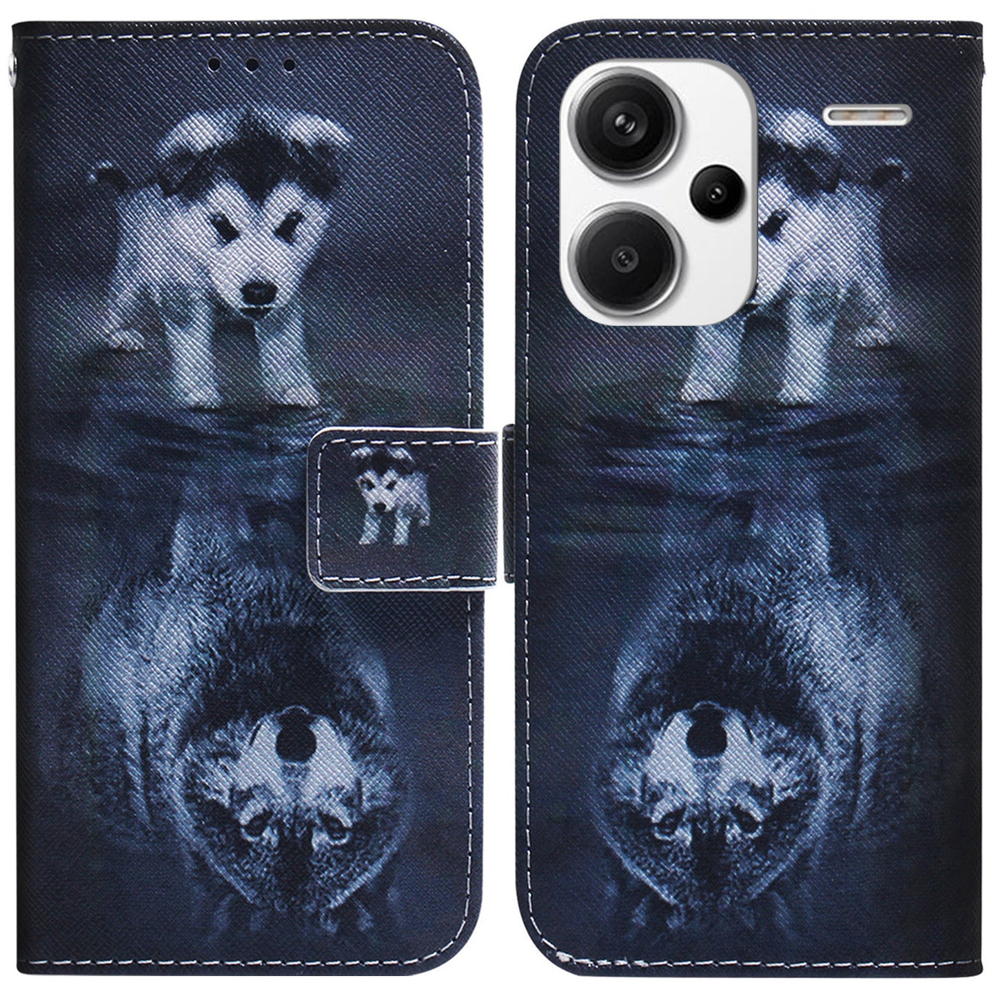 For Xiaomi Redmi Note 13 Pro+ 5G Flip Phone Cover Pattern Print Wallet Case - Dog and Wolf