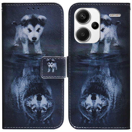 For Xiaomi Redmi Note 13 Pro+ 5G Flip Phone Cover Pattern Print Wallet Case - Dog and Wolf