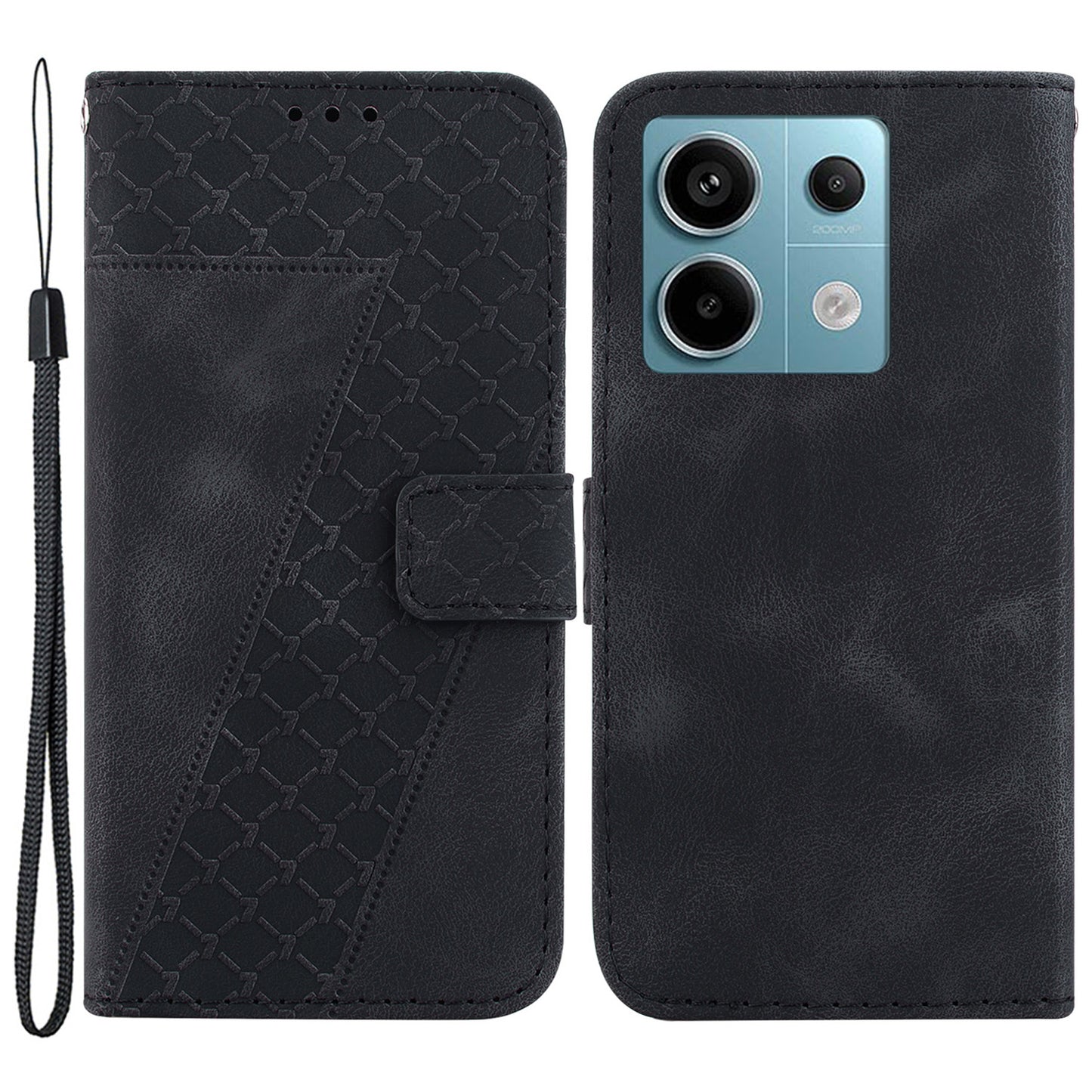 For Xiaomi Redmi Note 13 Pro 5G / Poco X6 5G Stand Card Slots Case 7-Shape Pattern PU Leather Phone Cover - Black