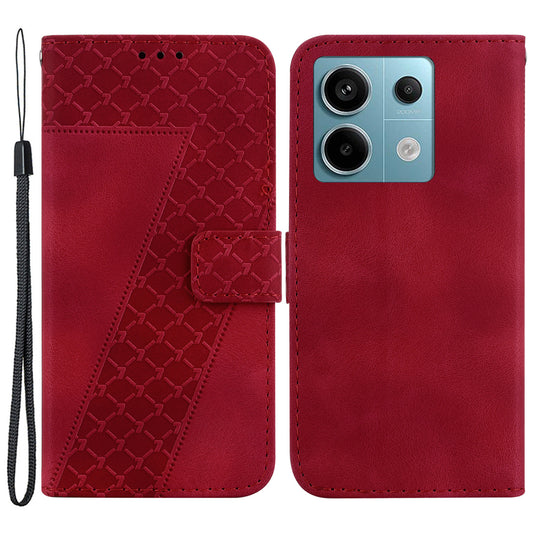 For Xiaomi Redmi Note 13 Pro 5G / Poco X6 5G Stand Card Slots Case 7-Shape Pattern PU Leather Phone Cover - Red