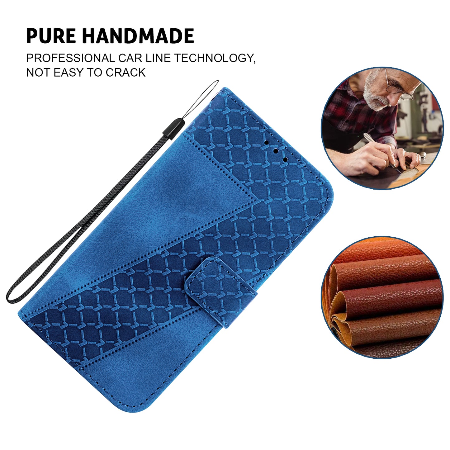 For Xiaomi Redmi Note 13 Pro 5G / Poco X6 5G Stand Card Slots Case 7-Shape Pattern PU Leather Phone Cover - Dark Blue