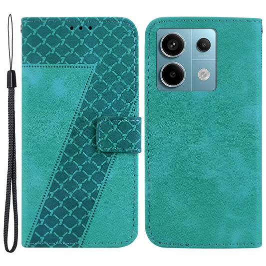 For Xiaomi Redmi Note 13 Pro 5G / Poco X6 5G Stand Card Slots Case 7-Shape Pattern PU Leather Phone Cover - Green