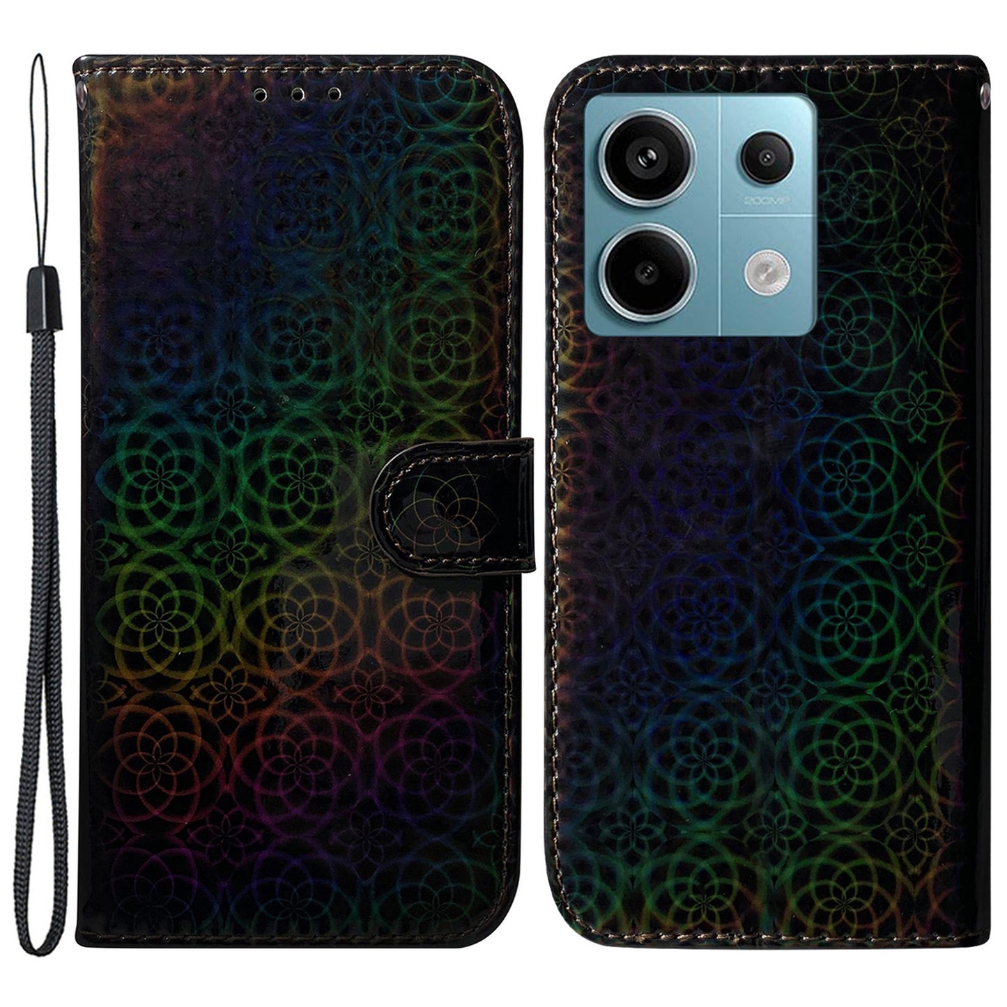 For Xiaomi Redmi Note 13 Pro 5G / Poco X6 5G Magnetic Case Dazzling Flower Phone Wallet Cover - Black
