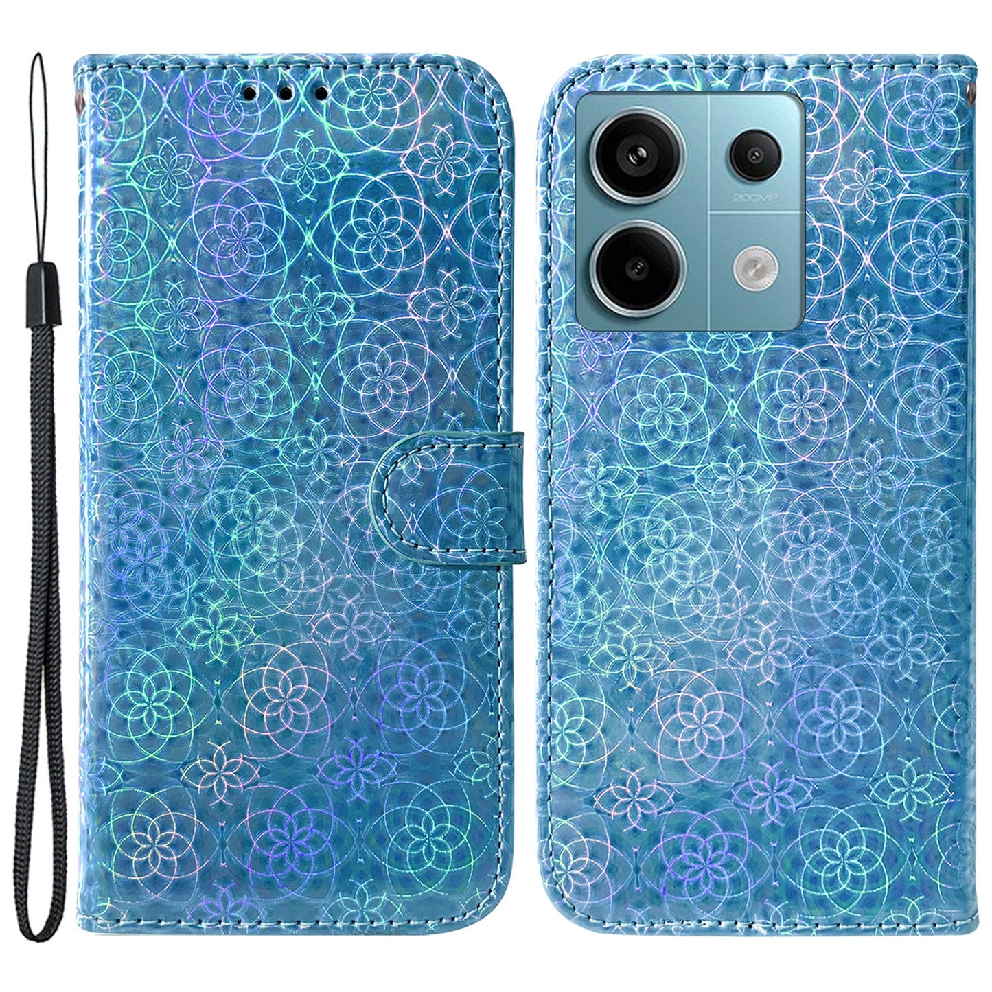 For Xiaomi Redmi Note 13 Pro 5G / Poco X6 5G Magnetic Case Dazzling Flower Phone Wallet Cover - Blue