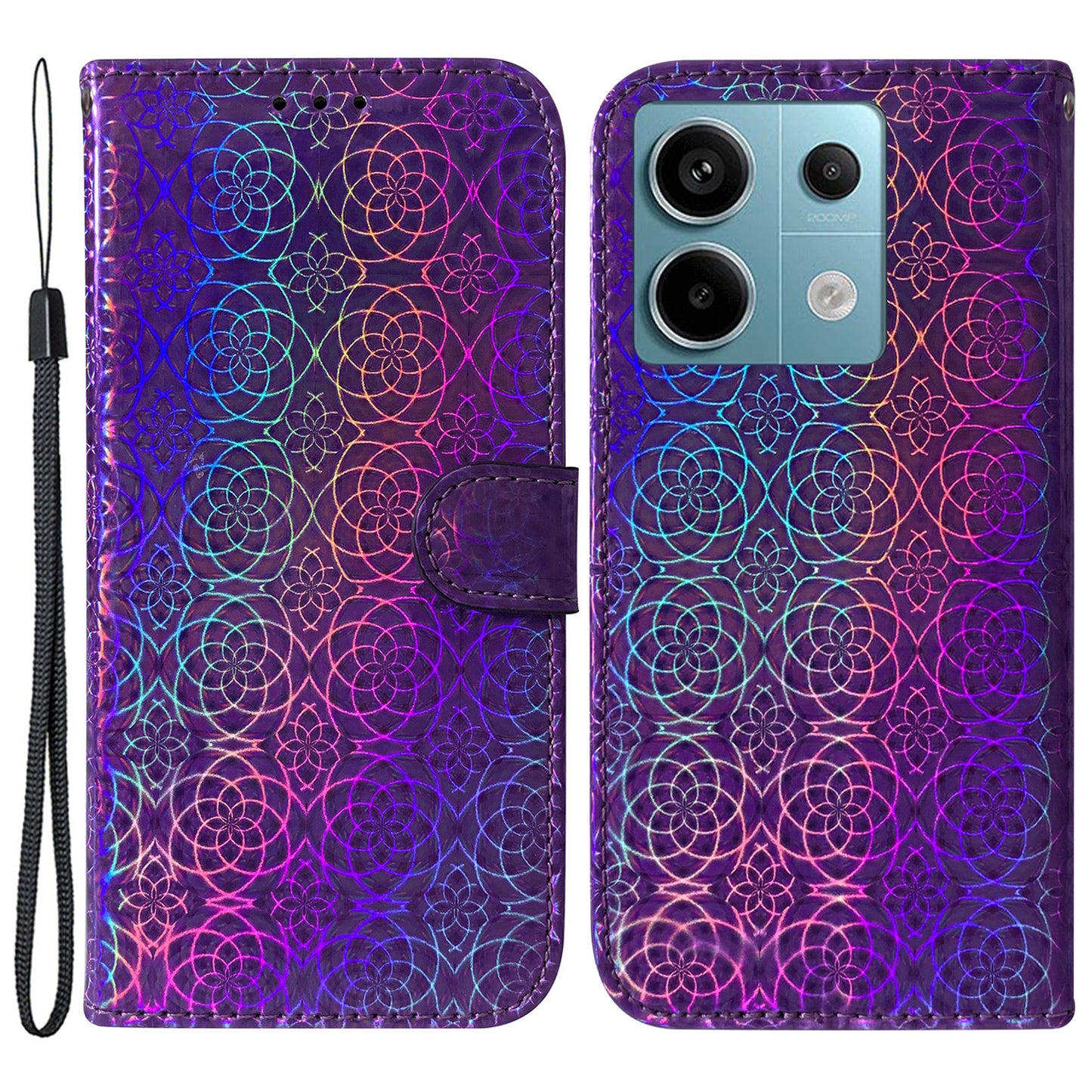 For Xiaomi Redmi Note 13 Pro 5G / Poco X6 5G Magnetic Case Dazzling Flower Phone Wallet Cover - Purple