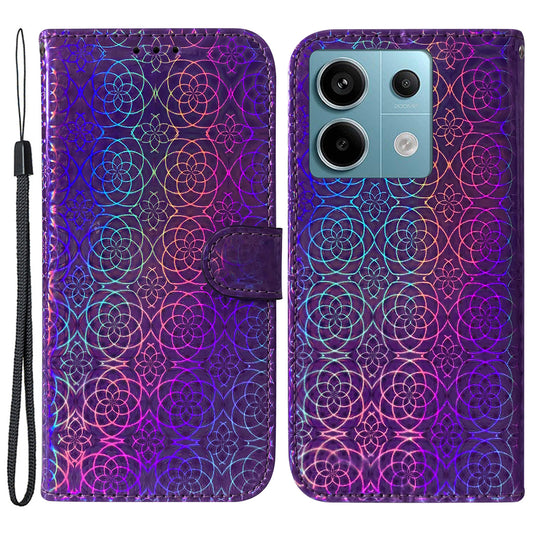 For Xiaomi Redmi Note 13 Pro 5G / Poco X6 5G Magnetic Case Dazzling Flower Phone Wallet Cover - Purple