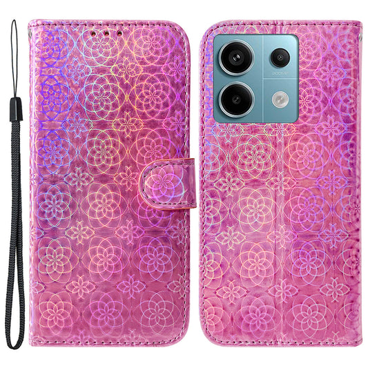 For Xiaomi Redmi Note 13 Pro 5G / Poco X6 5G Magnetic Case Dazzling Flower Phone Wallet Cover - Pink